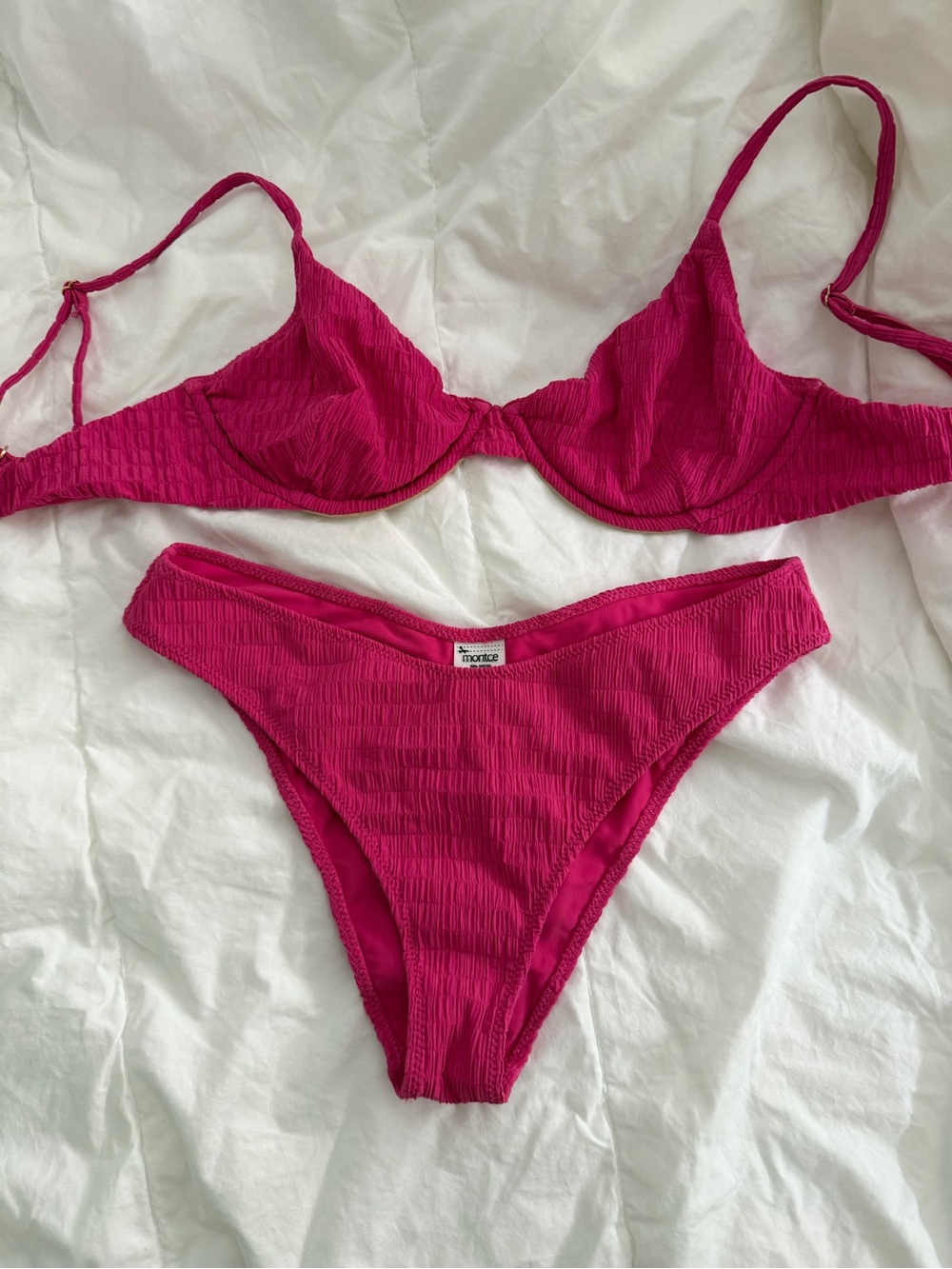 Montce Textured Hot Pink Bikini Set